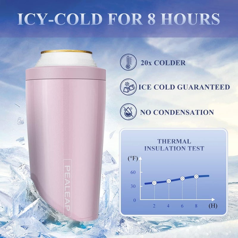 PEALEAP 4 in 1 Insulated Slim Can Cooler for 12 OZ Cans and Beer Bottle - Keep 8 Hours Cold, Easy to Hold - Stainless Steel Can Holder, Double Walled Can Insulator for Hard Seltzer and More (Blush) - Image 3